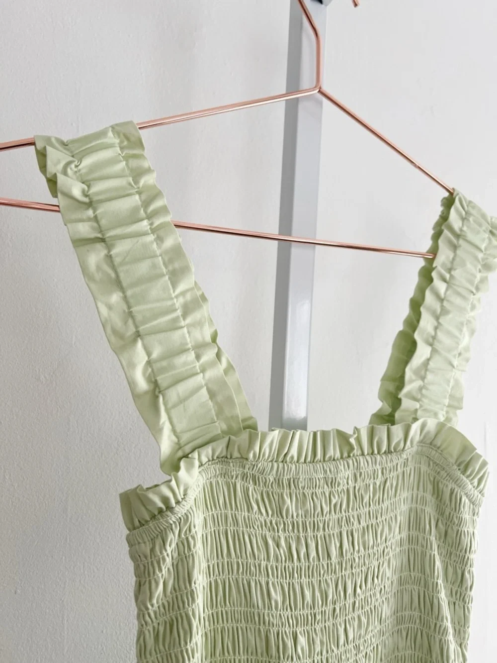 Abercrombie & Fitch Smocked Bodice Easy Maxi Dress Tiered Boho Light Green NWT S